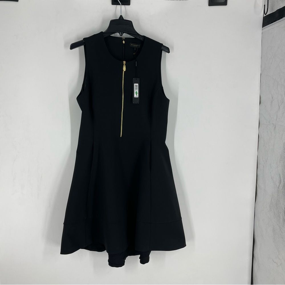 NWT DONNA KARAN New York flare dress, black, Gold zippers